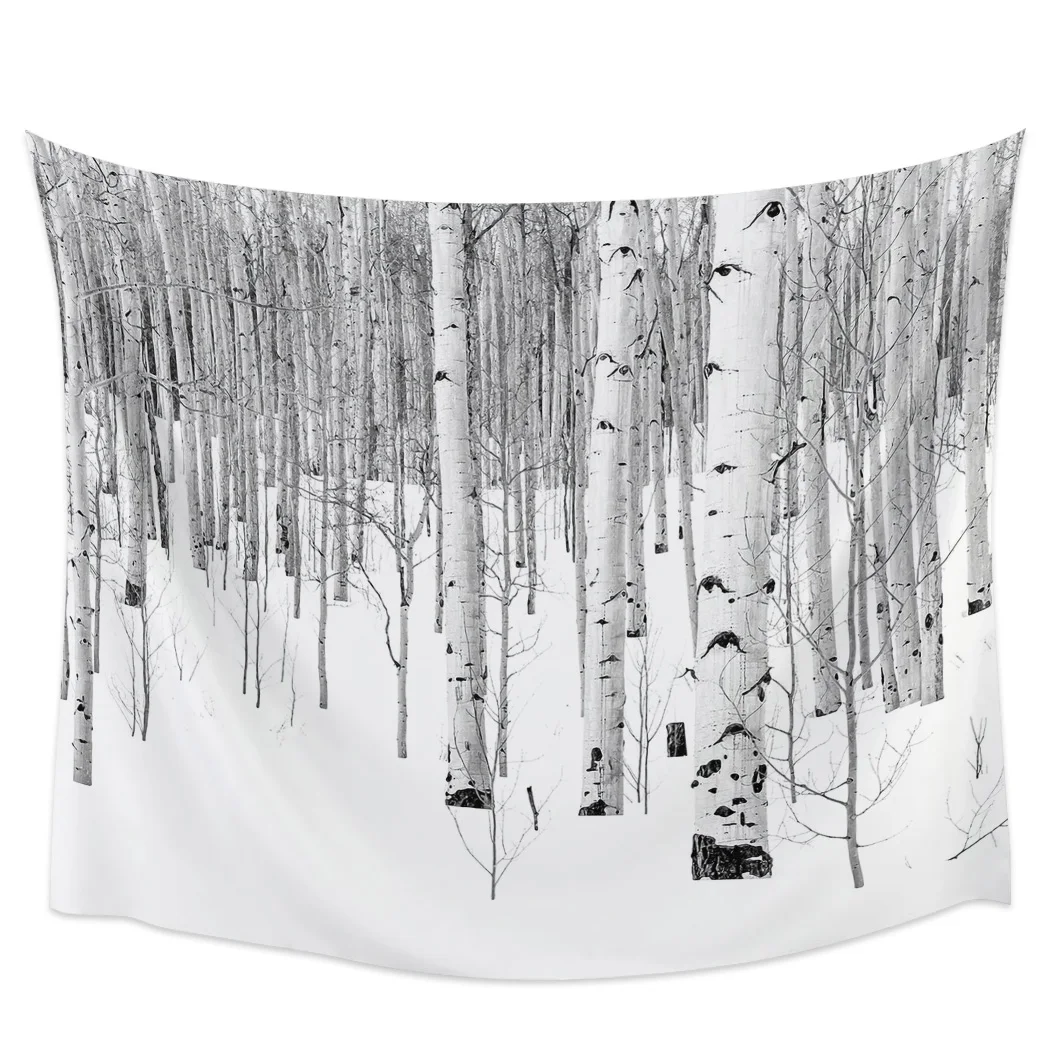 

Белые осиные деревья в снегу, гобелен, Настенный декор для спальни, гостиной, Настенный декор, гобелен, пляжное полотенце для йоги