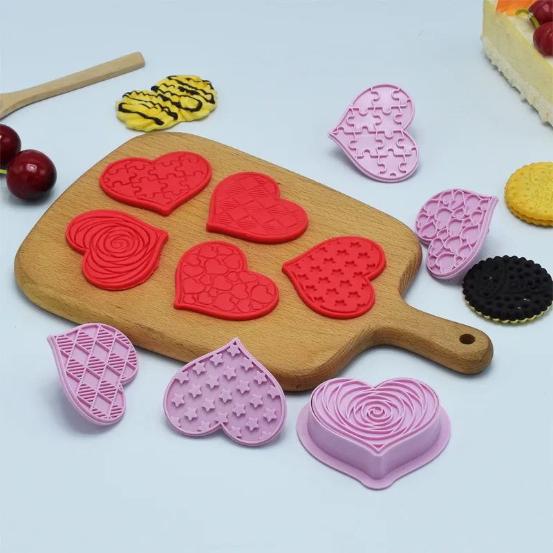 

6pcs/set Heart Shape Biscuit Mold DIY Baking Household Fondant Cake Mould Set Creative Cookie Mold