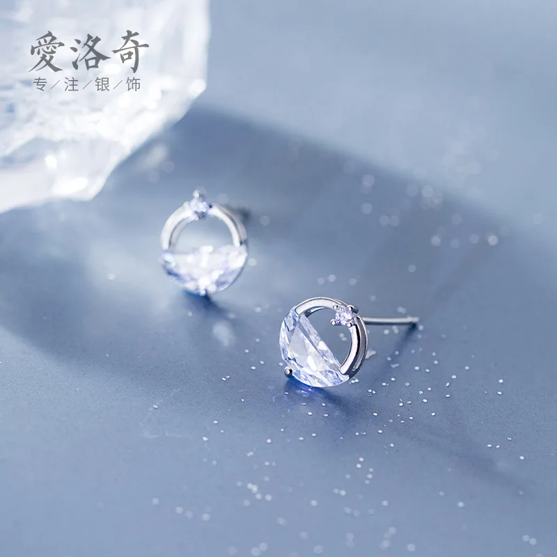 

Stud Earrings Women's Korean-Style Fashion Diamond-Embedded Synthetic Zircon Stud Earrings Temperament Personality Ci