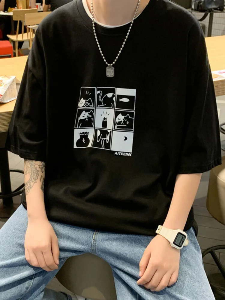 

SYUHGFA 2022 Summer Simple Cute Cartoon Graphic Men Tshirt Short Sleeve Oversize T-shirt Kawaii Harajuku Casual Men's Clothing