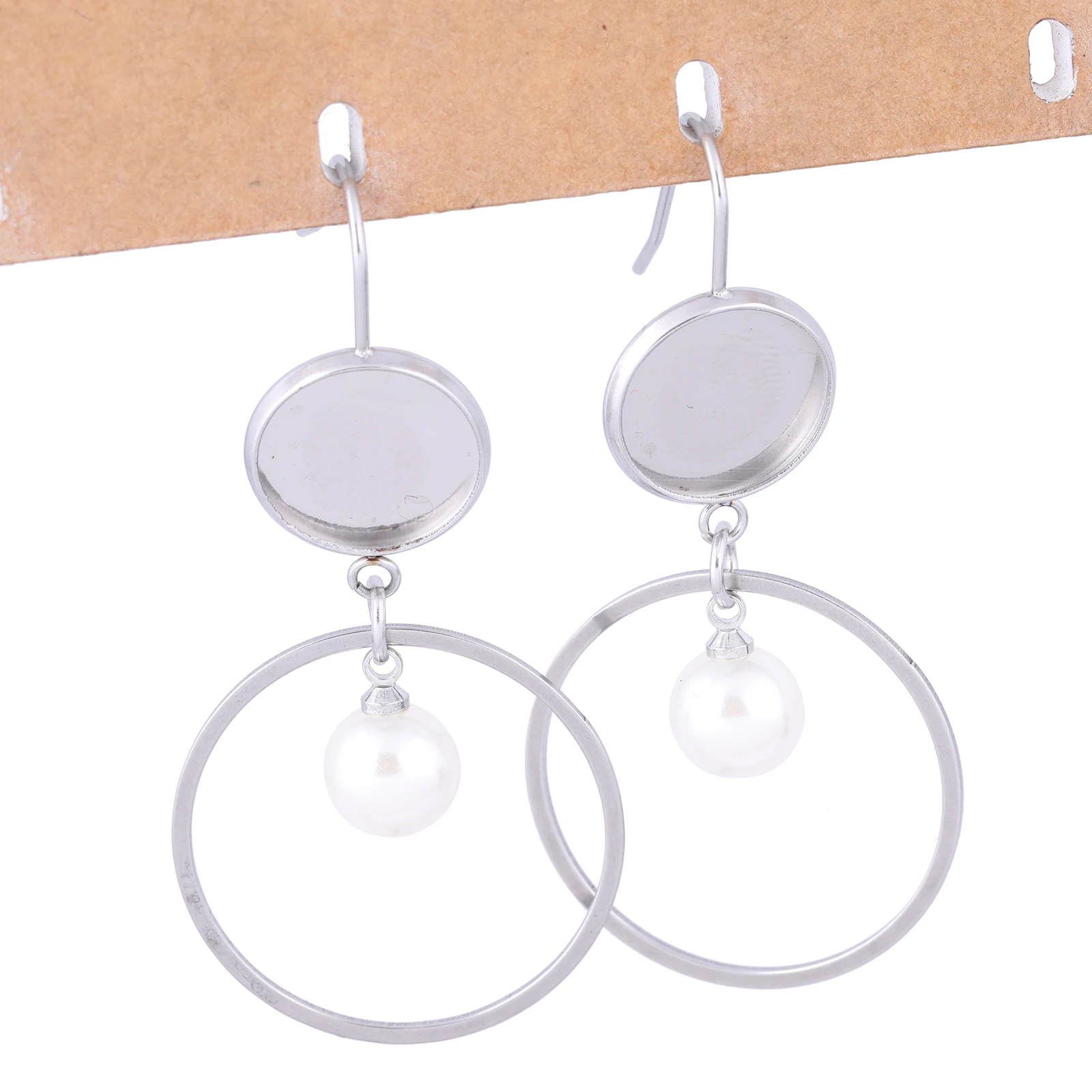 

10pcs Stainless Steel Ear Wire Hooks Findings Fit 12mm Cabochon Earring Base Setting Blanks With Pearl Charms Diy Jewelry Making