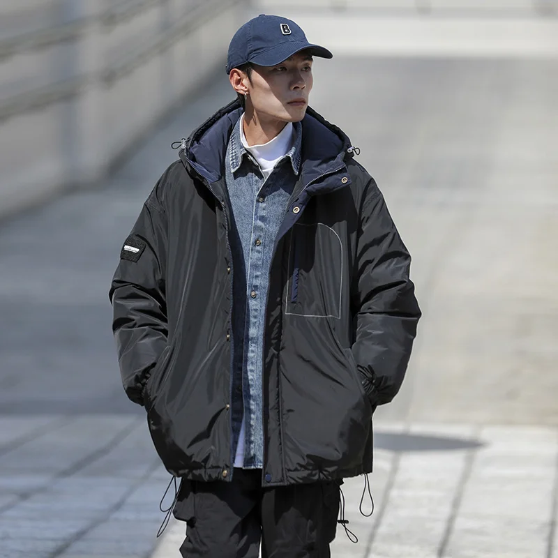 Winter Jacket Men Warm Fashion Casual Thicken Down Jacket Men Streetwear Korean Loose Thick Hooded Short Coat Mens Parker M-2XL