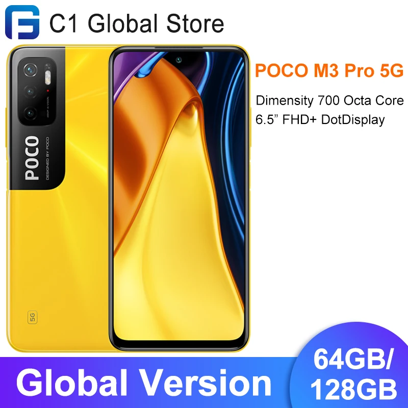 Global Version POCO M3 Pro 5G Smartphone 64GB/128GB 90Hz 6.5”FHD+ DotDisplay 48MP Triple Camera Dimensity 700 Octa Core NFC |