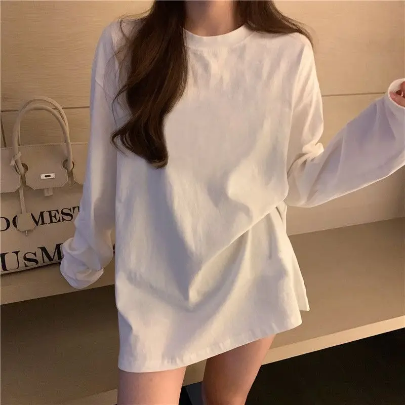 

HOUZHOU Basic Casual White T Shirts Women Oversized Long Sleeve Korean Fashion Solid Color Tees Aesthetic Hippie Tshirts Female