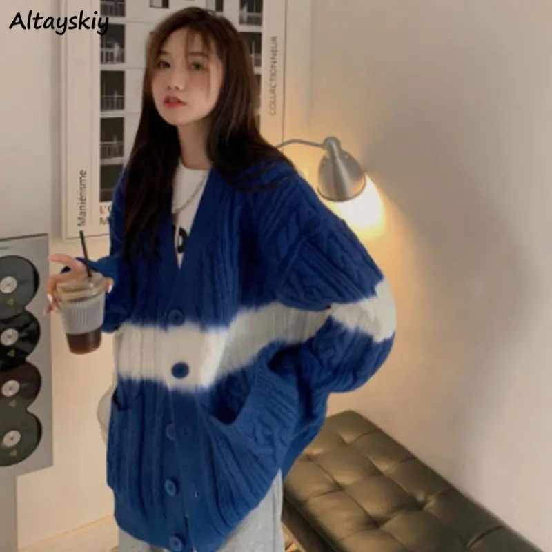 

Ulzzang Chic Cardigans Women Laziness Fashion Young Ins Pockets Baggy Schoolgirls BF Sweaters Autumn New Soft College Vintage