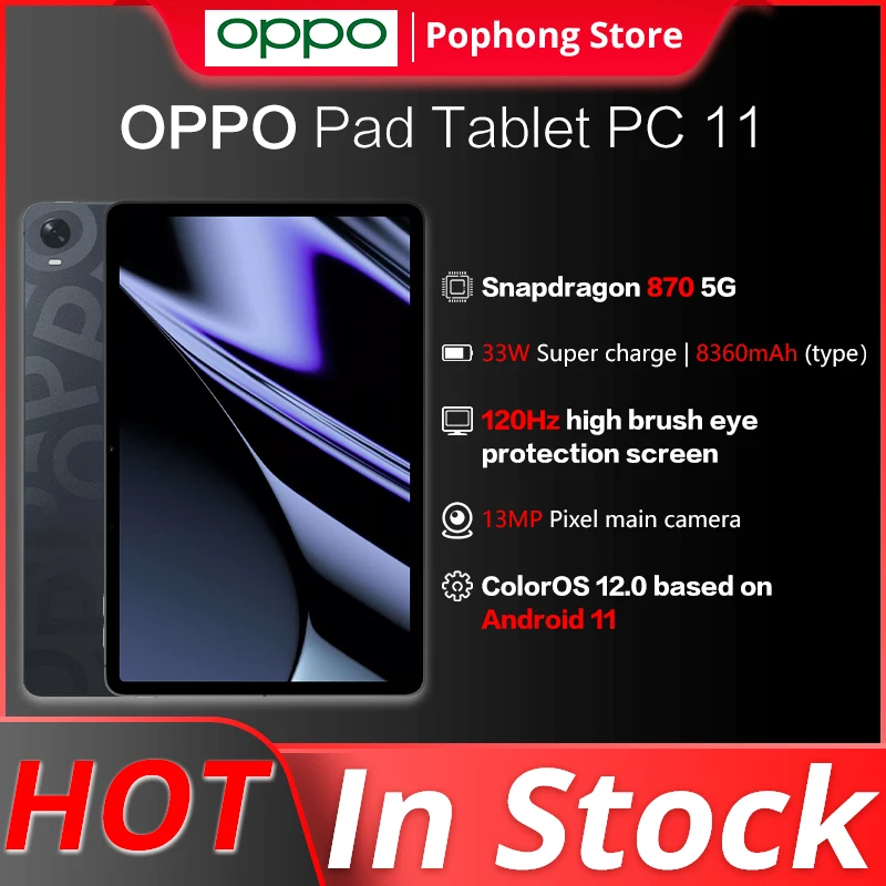 OPPO-tableta PC Original, 11 pulgadas, 2,5 K, 120Hz, Snapdragon 870, ocho núcleos, cámara trasera de 13MP, frontal de 8MP, 33W, supercarga, 8360mAh, WiFi