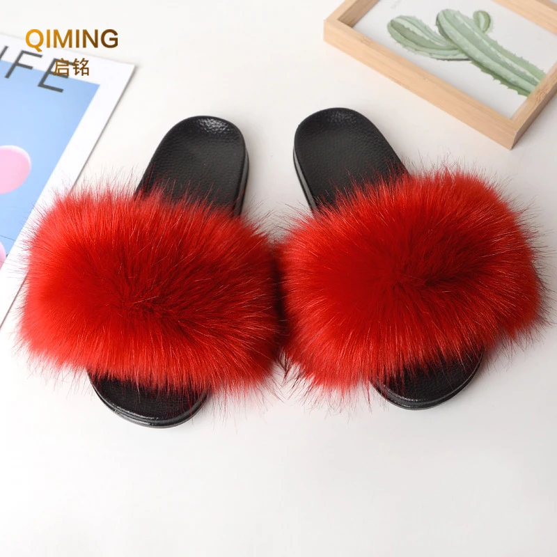 Summer Faux Fur Slippers Fuzzy Fur Slides For Women Fluffy Sandals Indoor Outdoor Ladies Shoes Woman Slipper Furry Flip Flops