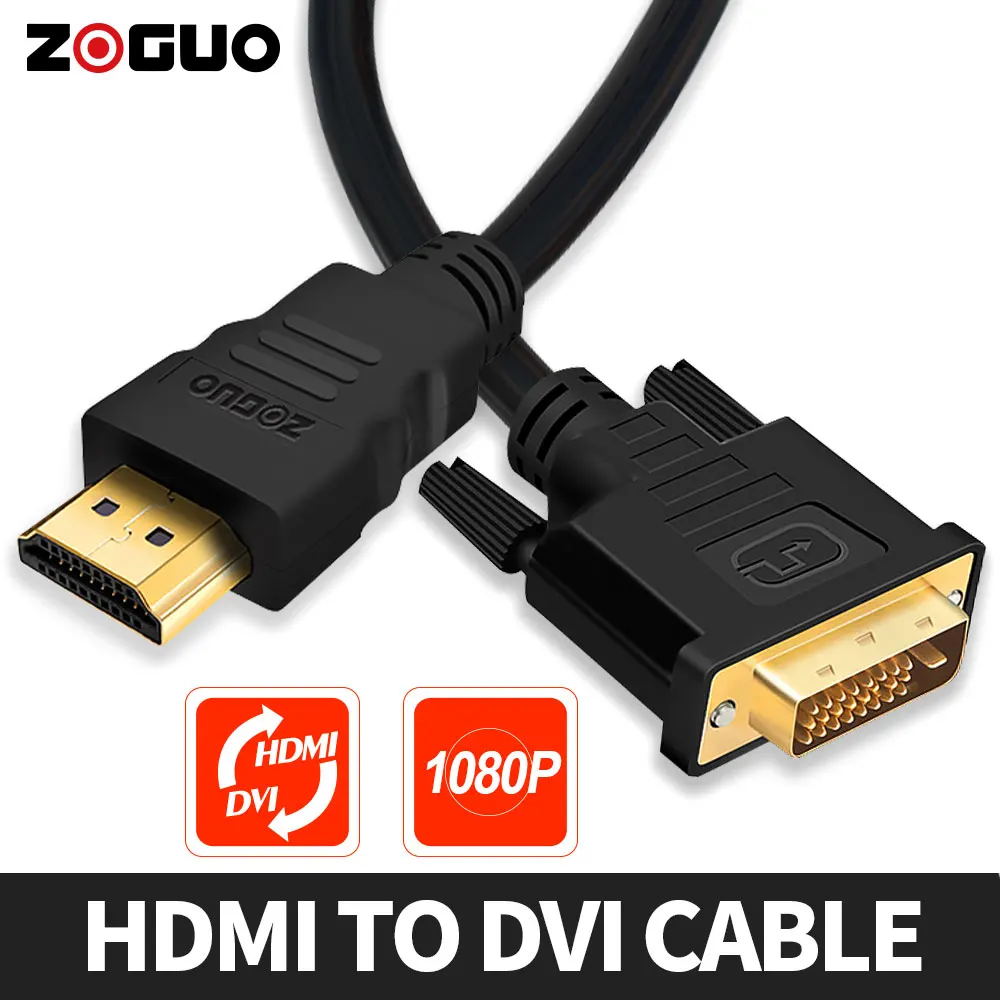 

ZOGUO HDMI to DVI Cable HDMI Male to DVI-D 24+1 Male Bi-Directional Adapter Cable Support 1080P HD for HDTV DVD Projector PS3/4