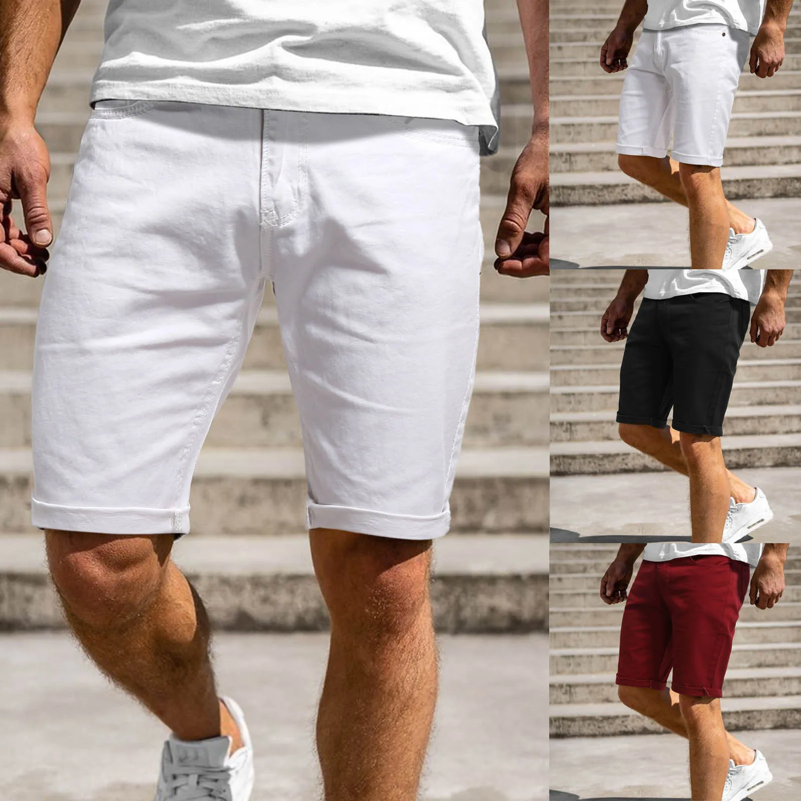 2000 New Summer White Black Men Denim Shorts Slim Large Size Casual Knee Length Short Hole Jeans Shorts For Men Bermuda