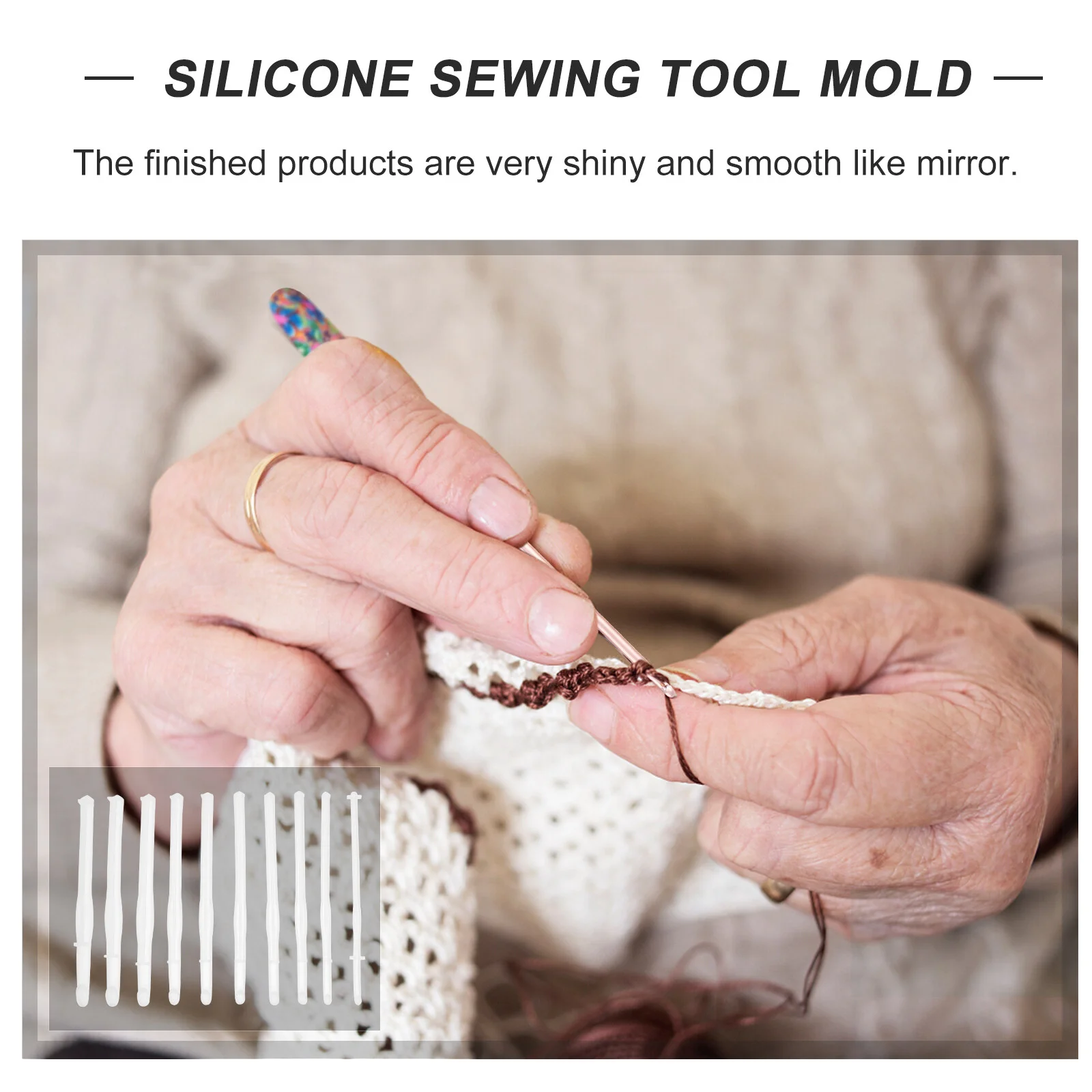 10 Pcs Resin Molds Crafts Sewing Tool Knitting Needle Crochet Hook DIY Epoxy White Silica Gel