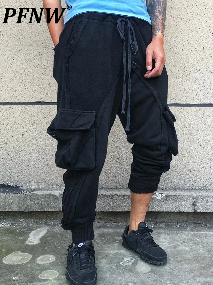 

PFNW Autumn And Winter Tide Chic Thickened Large Pocket Holes Foot Binding Sports Trend Loose Men's Casual Cargo Pants 12A5230