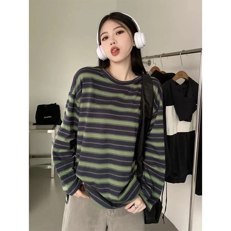 

MEXZT Harajuku Striped T Shirts Women Streetwear Oversized Casual Tops Vintage Korean Spring Autumn Long Sleeve Pullovers Tops