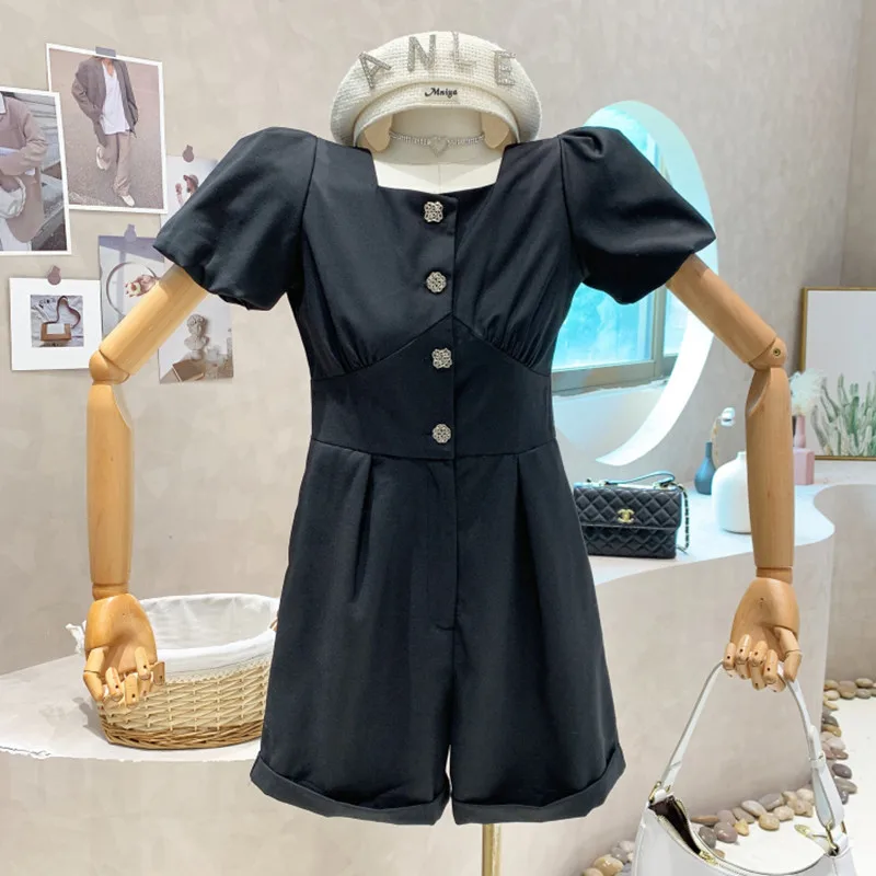 

Niche Design New Women's Clothing 2022 Summer Design Square Neck Thin Short Sleeve A-line Shorts Jumpsuit
