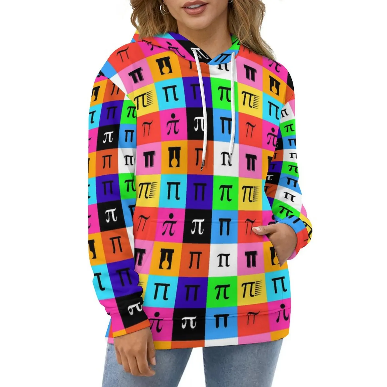 

Повседневные толстовки Colorblock с капюшоном Happy Pi Day Kawaii дизайнерская Свободная Толстовка осенние классические толстовки оверсайз с длинным рукавом