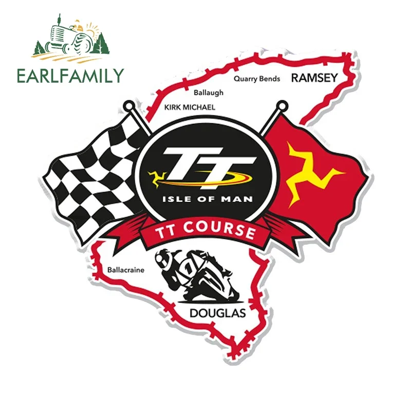 

EARLFAMILY 13 см гоночная деталь с изображением острова Мэн TT, оригинальная Водонепроницаемая наклейка на ствол окон, Фотофон