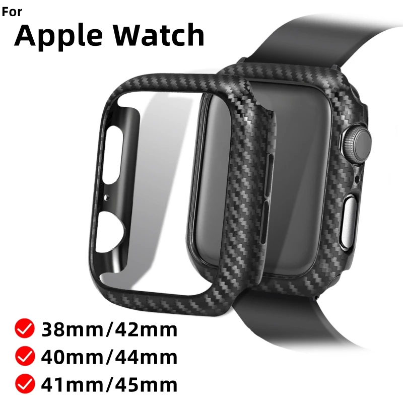 

Роскошный бампер из углеродного волокна для Apple Watch, чехол 38 мм 42 мм 40 мм 44 мм, защитный чехол серии 7 6 Se 5 4 3 2 1 41/45 мм, чехол