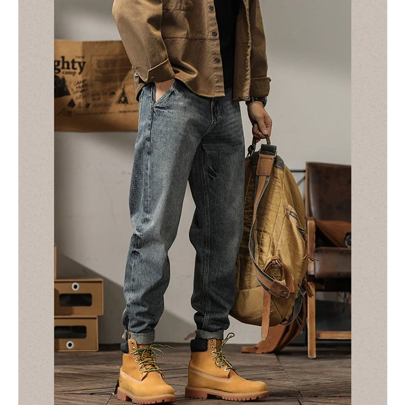 Streetwear Men 2022 Fashion New Pattern Vintage Recreational Blue Jeans Loose Versatile Straight Cylinder Trousers Autumn Female