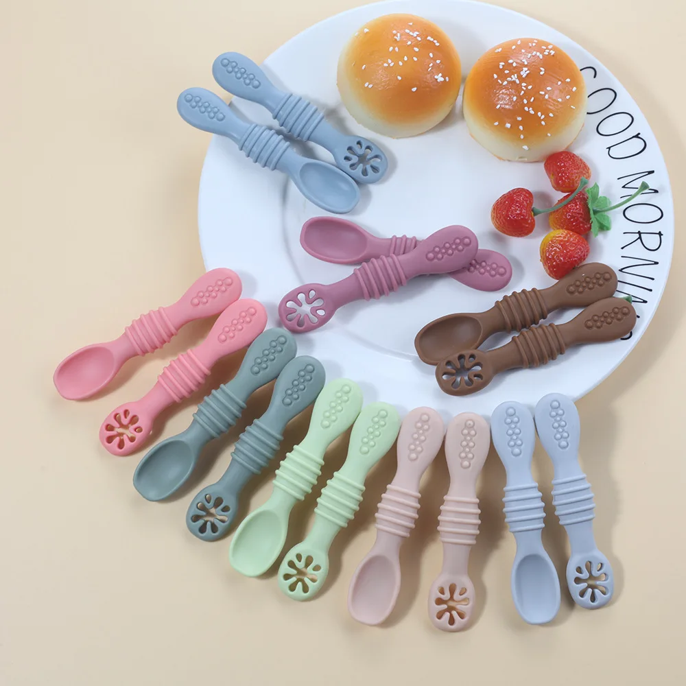 

Baby Meal Spoon Set Food Grade Silicone Sticky Spoon Children Sticky Spoon Soup Spoon Fruit Color Silicone Training Spoon