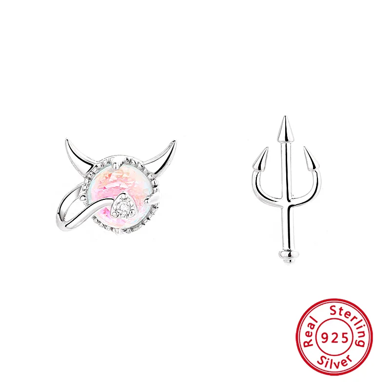 

1 Pair Cute Devil 925 Sterling Silver Piercing Earrings Set Original Design Women Ear Studs Fine Jewelry Fashion Gift for Women
