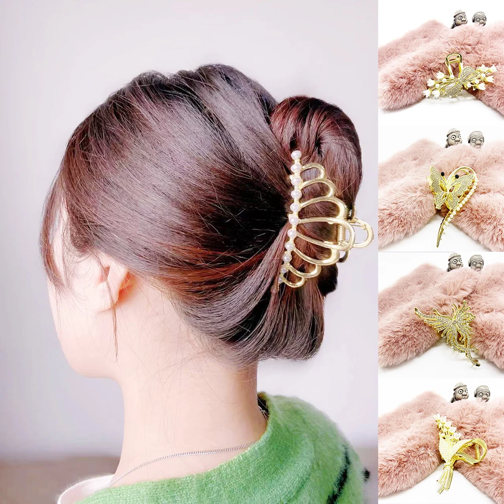

Butterfly Pearl Hair Clip Geometric Metal Hair Claw Gold Hollow Hairpin Jewelry Hair Accessories For Women Girl Hair Crab 2022