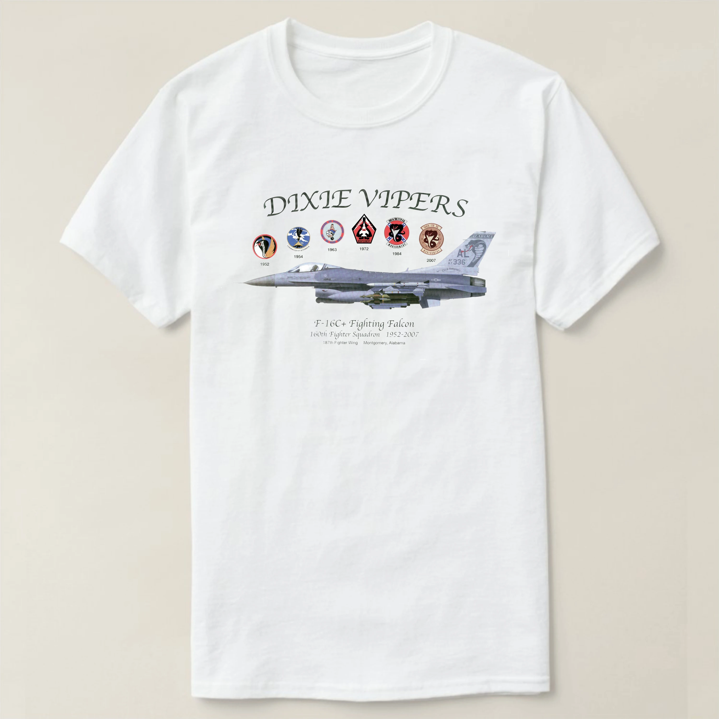

160th Fighter Squadron 187th Fighter Wing Dixie Vipers F-16C Fighting Falcon T-Shirt Short Sleeve Casual 100% Cotton T-shirt New