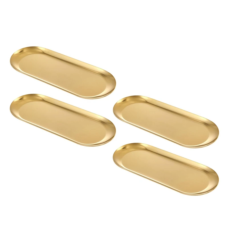 

4PCS Stainless Steel Decorative Tray Bathroom Vanity Tray For Dresser Counter, For Soap Dispensers