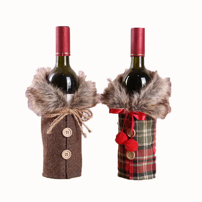 

Christmas Decorations Europe America New Wine Sets Holiday Decoration Props Bowknot Linen Wool Collar Red Wine Bottle Sets Spot