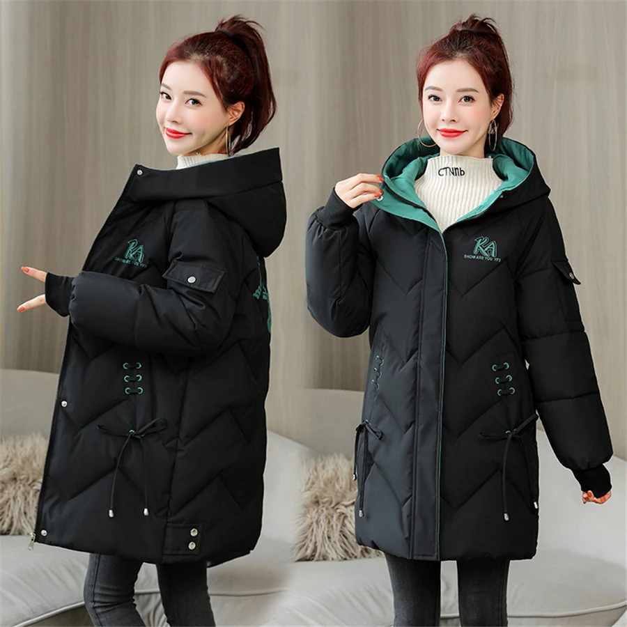 Winter Hooded Fluffy Womens Mid-length Coat Warm Thick Loose Parka Snowwear Outwear Casual Korean Cotton Padded Overcoat Jackets