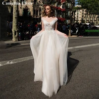 elegant boho applique lace a line wedding dresses for women sweetheart bride dress button backless bridal gown vestido de novia