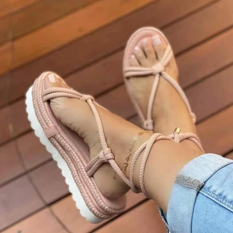 2022 Women Gladiator Platform Sandals Ladies Ankle Wrap Wedge Female Fashion Lace-up Shoes Women Footwear Sandals Plus Size 43