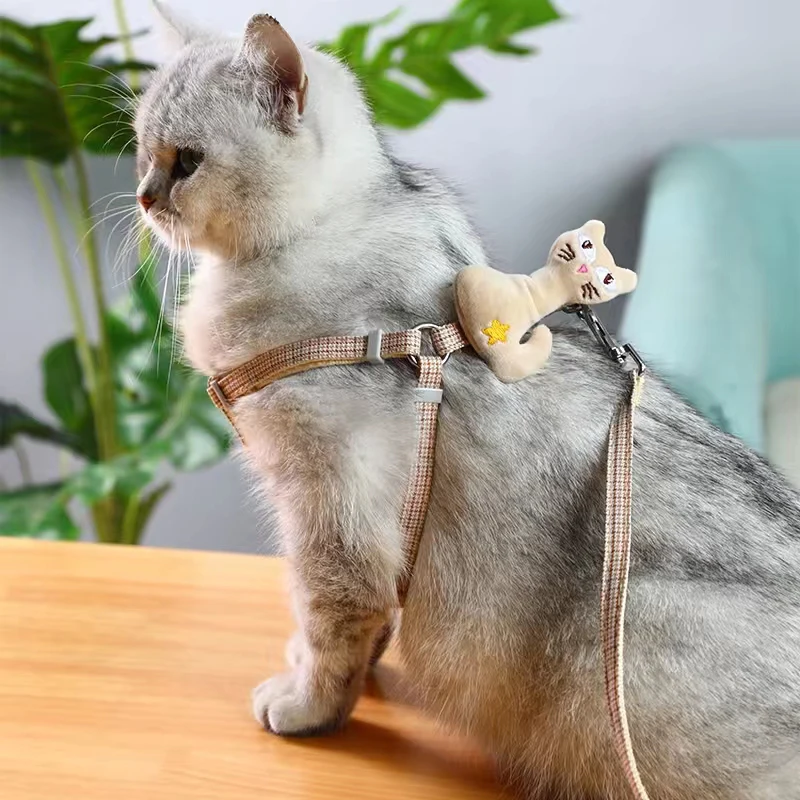 

Регулируемая шлейка в клетку с бантом для кошек, мягкий длинный поводок для маленьких животных, нагрудный ремень для собак, комплект уличных прогулочных ошейников, аксессуары для домашних животных