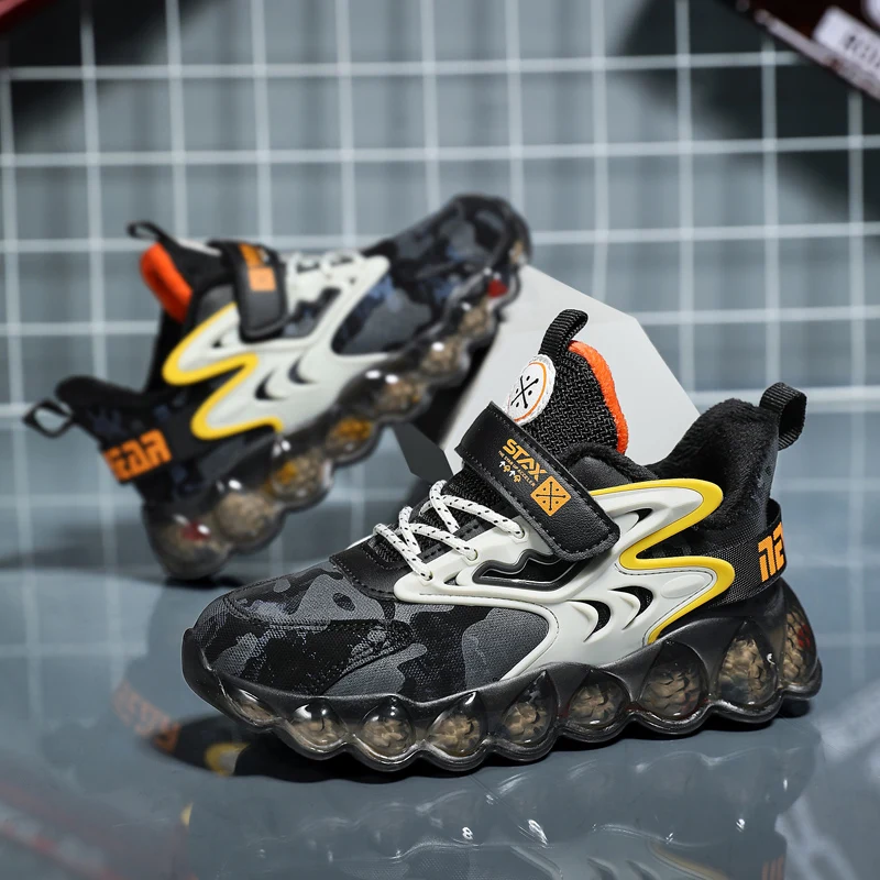 Girls Shoes Winter Plush Warm Sole Children's Sports Running Cotton Shoes Leather Surface Waterproof and Anti-skid Boy's Shoes