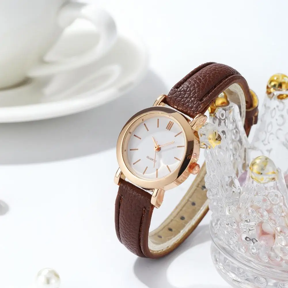 Женские повседневные маленькие кварцевые часы с кожаным ремешком Jam Tangan Wanita Prempuan
