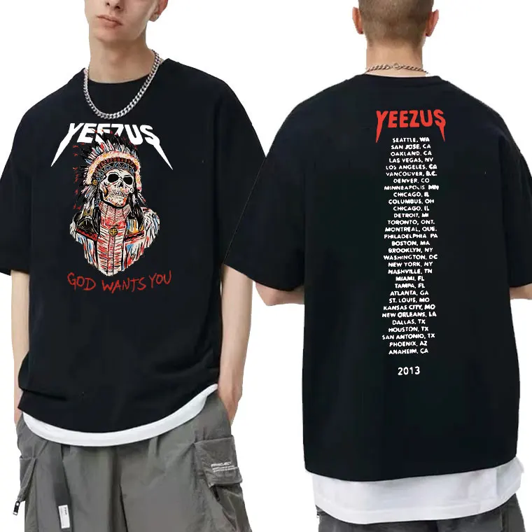 

God Wants You Kanye West Skeleton Graphic Print Tshirt Short Sleeve Male T-shirt Summer Man Tee Men Women Hip-Hop Black T Shirts