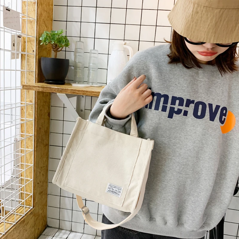 Women's Corduroy Canvas Casual Tote Bag Retro Art Canvas Crossbody Bags for Women Luxury Designer Handbags