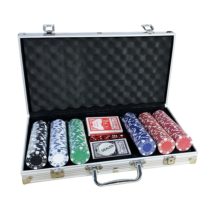 

BMDT-Poker Chip Set For Texas Holdem, Blackjack, Gambling With Carrying Case Cards Buttons And Dice Style Casino Chips