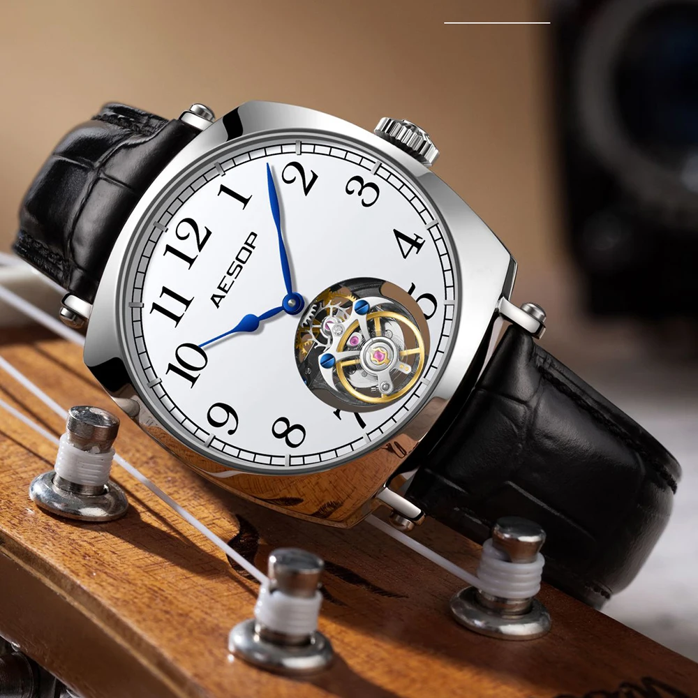 Мужские часы AESOP 100% турбийон механический механизм со скелетонизированным