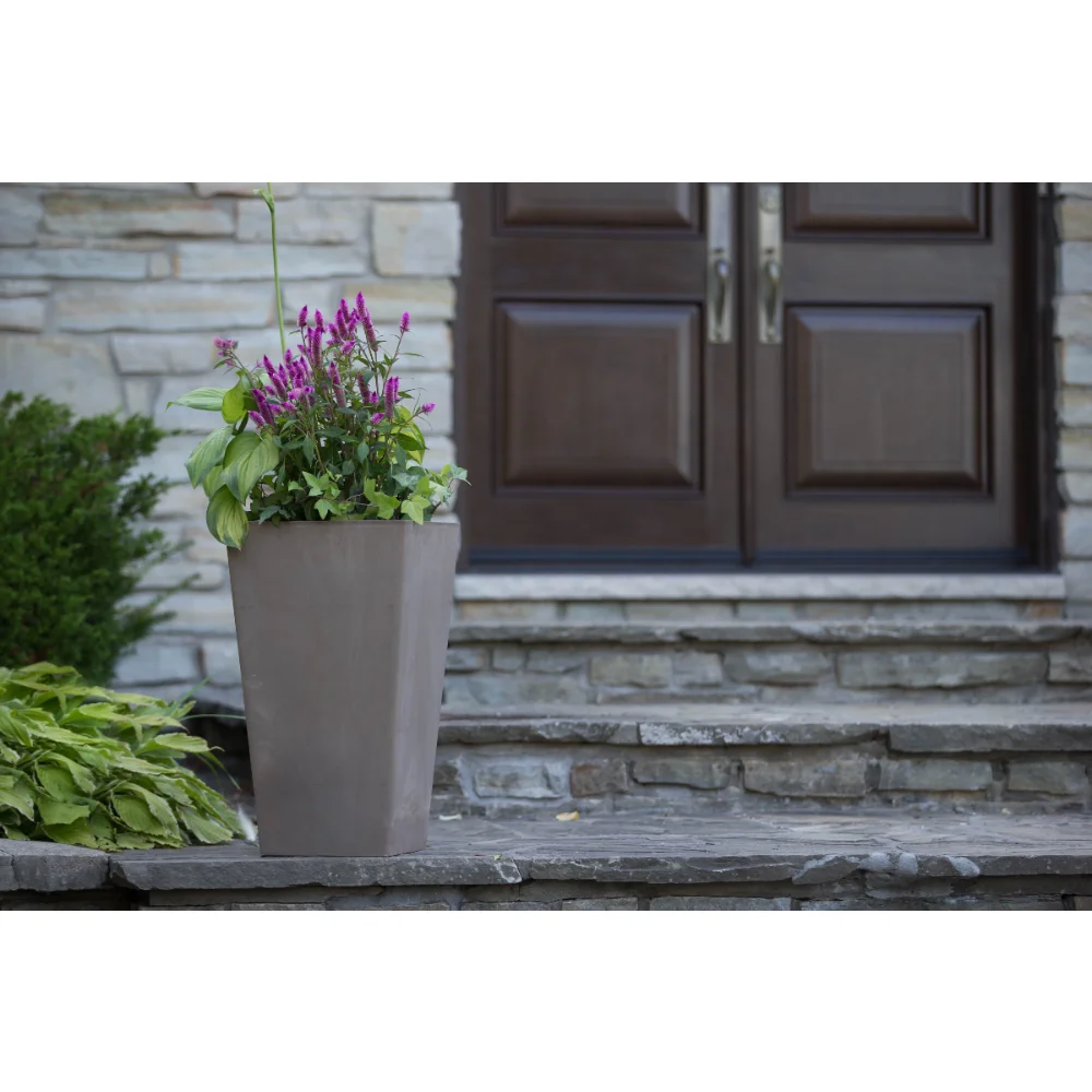 

Algreen Valencia Planter, Square Taper Planter with Elevated Plant Shelf, 16-In. by 32-In. Height, Taupe