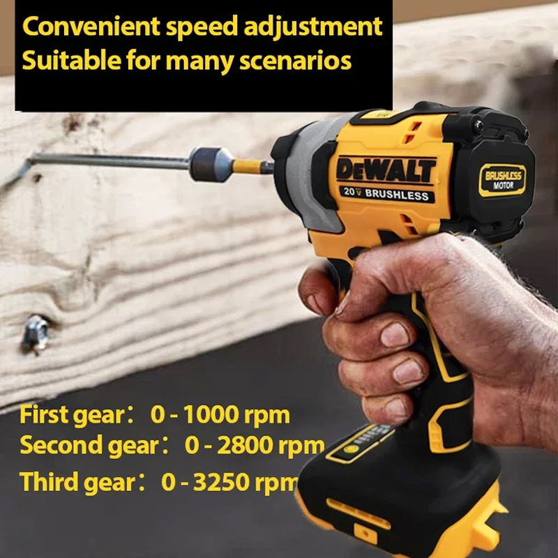 Фото DEWALT DCF850 1/4 дюйма Бесщеточный аккумуляторный 3-скоростной ударный шуруповерт 20 В Литиевые электроинструменты 3250 об/мин 3800IPM 205NM Голый инструмент №2