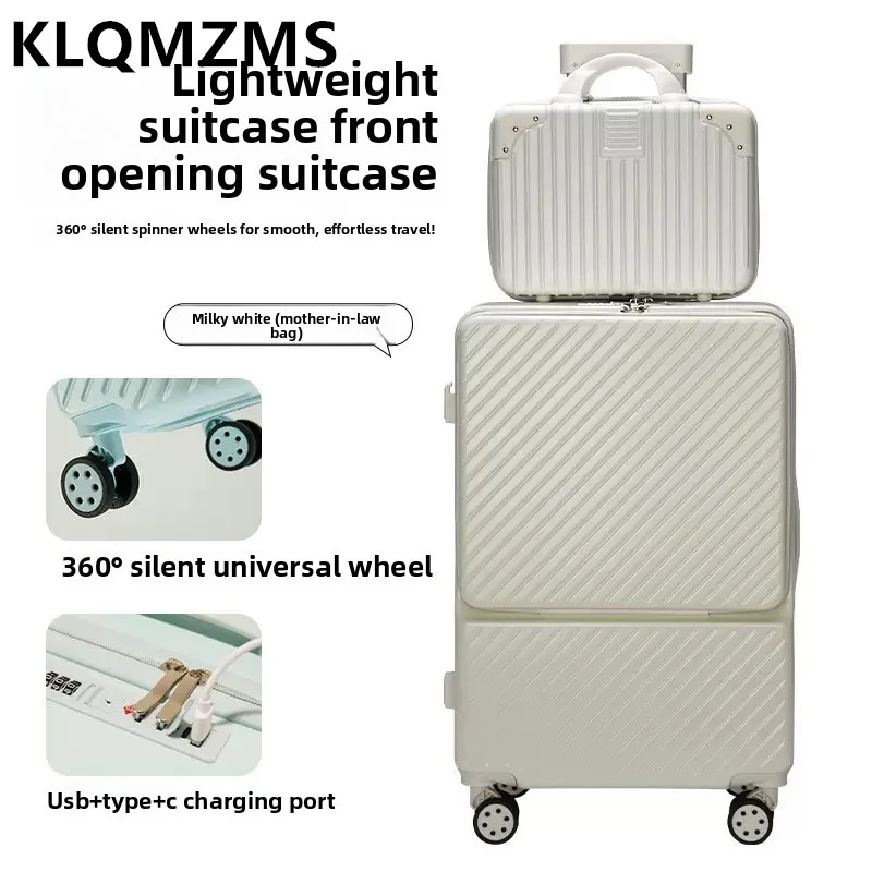 Фото KLQDZMS 20/22/24/26-дюймовый чемодан на колесиках из ABS+PC для женщин, с функцией зарядки, многофункциональный набор для ручной клади №5