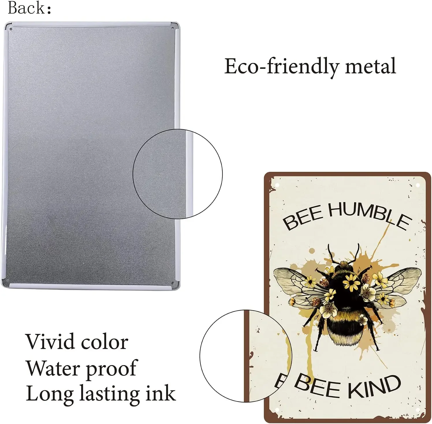 Металлическая жестяная вывеска Bee Humble Kind Ретро Винтаж Забавный Настенный Декор