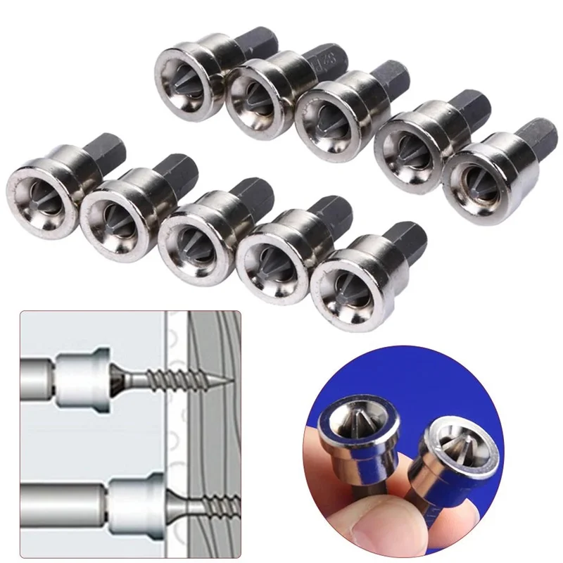 

10pcs PH2 Drywall Screwdriver Bits 25mm Magnetic Ring Screwdriver Bits Holder Long Depth Plasterboard Screws Locating Bits Set