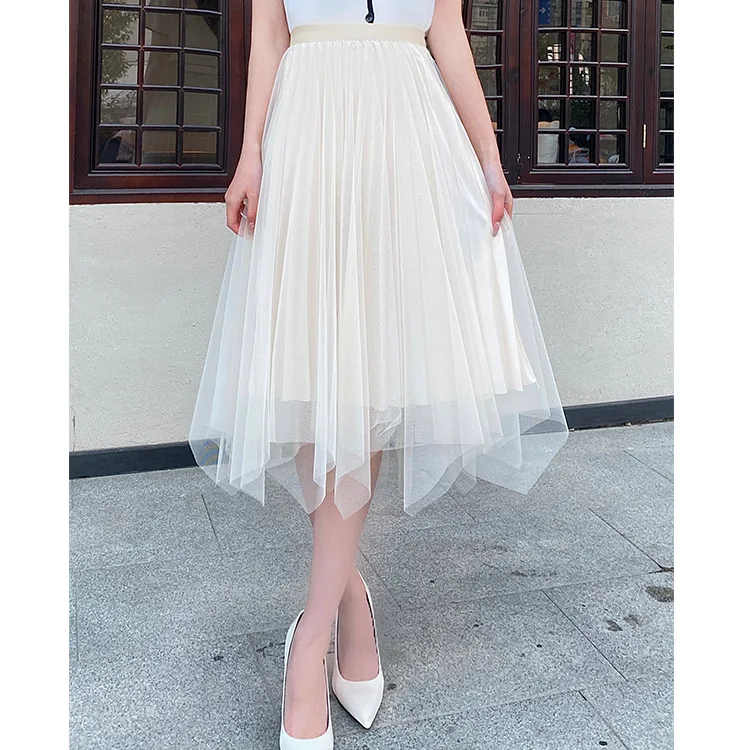 Trend Joker fresh fashion simple and generous irregular hem pleated skirt skirt skirt