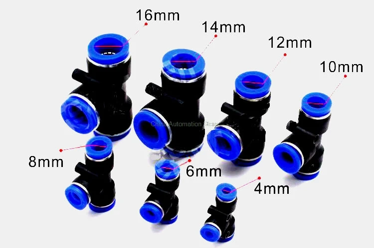 

10Pcs "T" Type Pneumatic Connector Tee Union Push In Fitting for Air Pipe joint 4mm-16mm