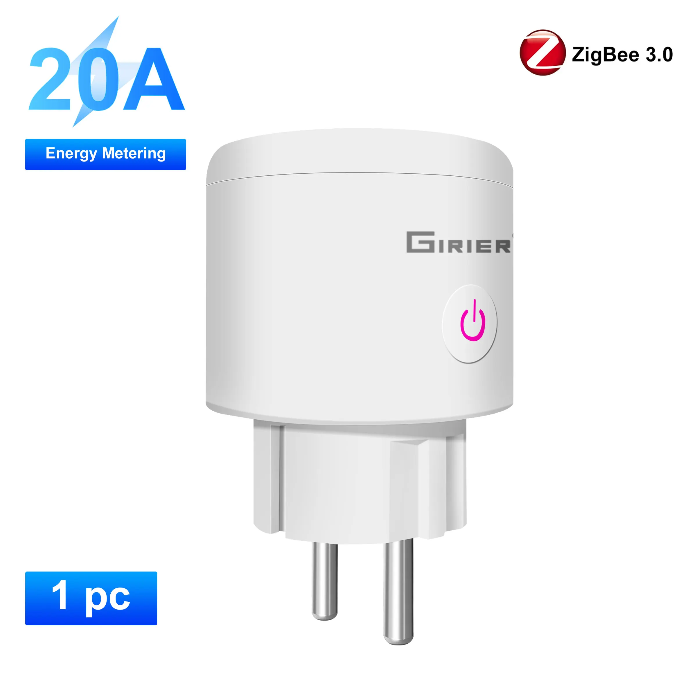 

GIRIER ZigBee Smart Plug 20A Розетка для умного дома EU 4200 Вт с функцией монитора мощности, совместимая с домашним помощником Alexa