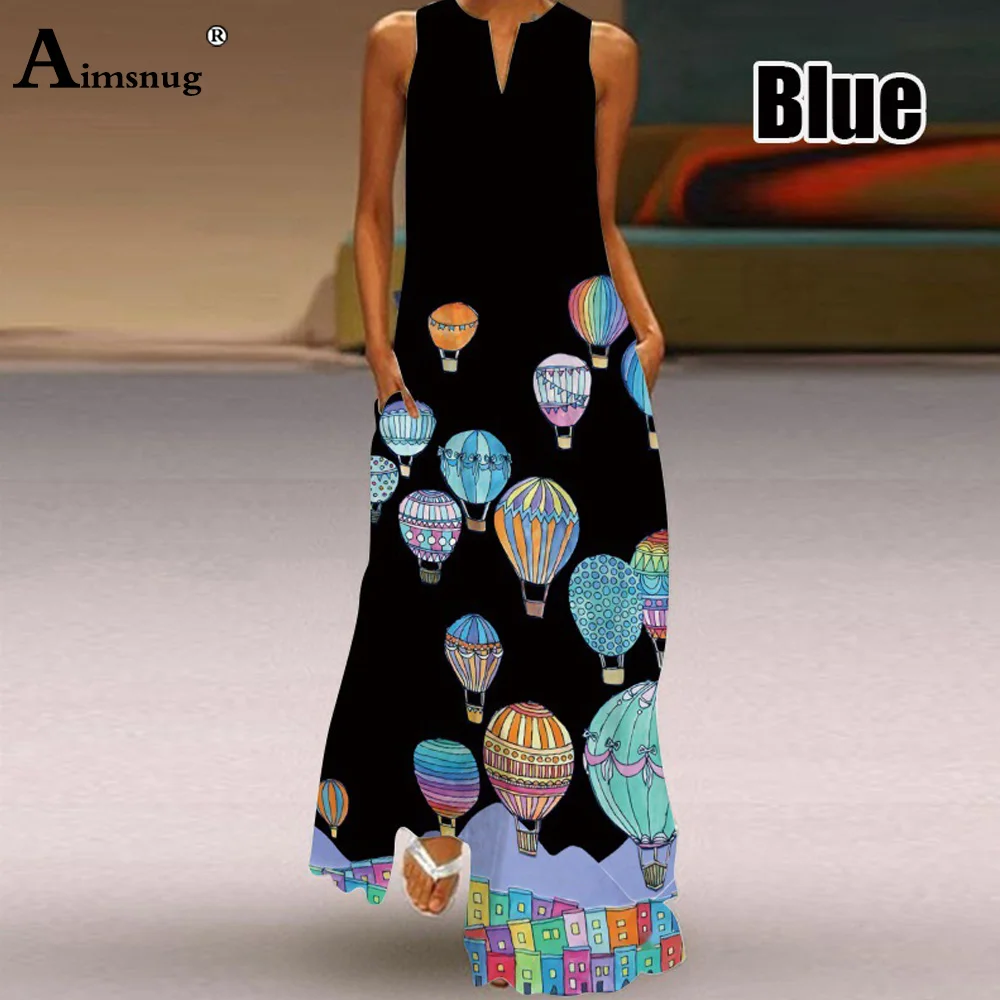 

Aimsnug 2023 Spring Women Elegant Long Maxi Dress Hot Balloon Print Dresses Large Big 5XL Female Vintage Straight Party Dress