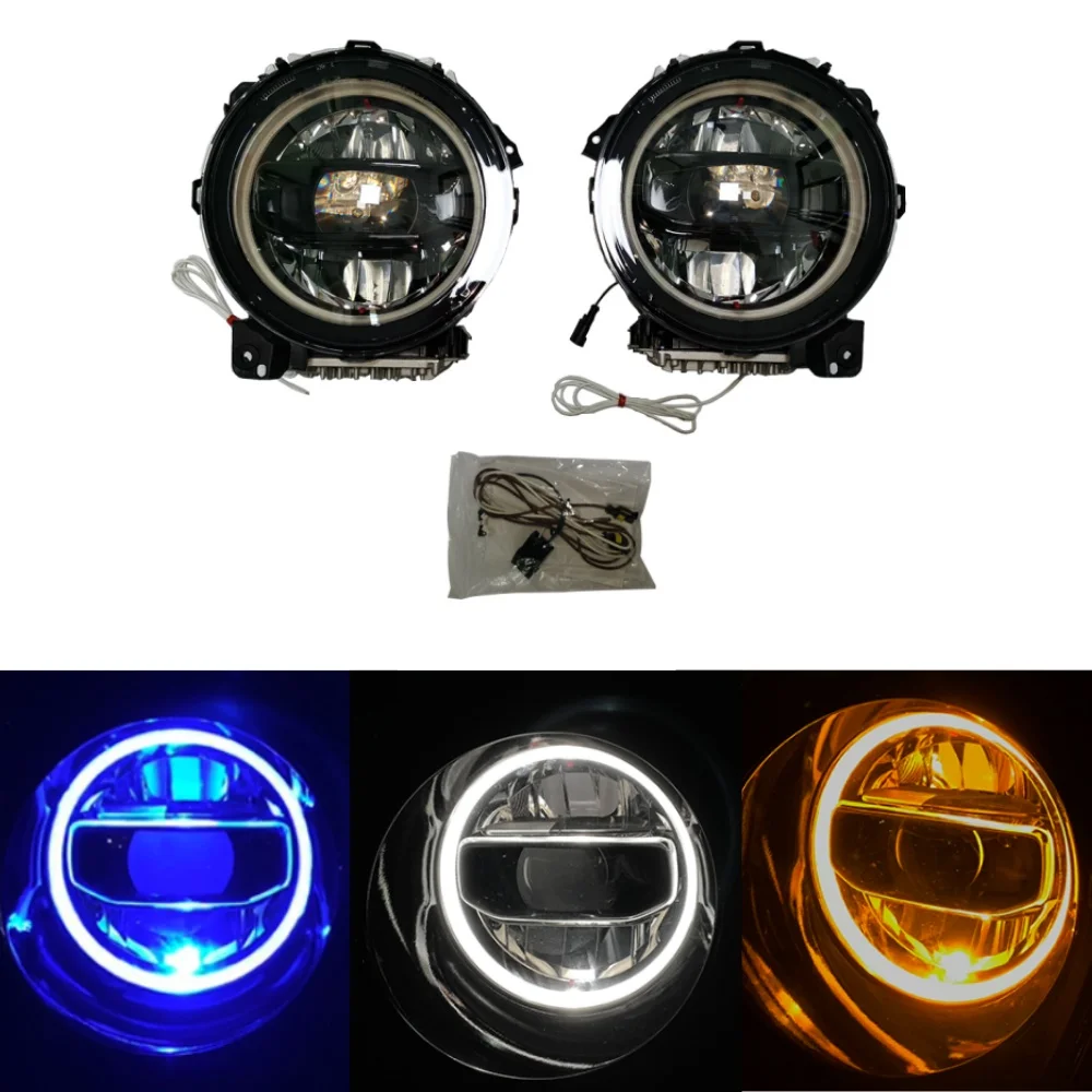 

Для Jeep Wrangler JL 2018 + черная светодиодная фара из алюминиевого сплава с синим запуском, желтый указатель поворота, белый DRL JL1117