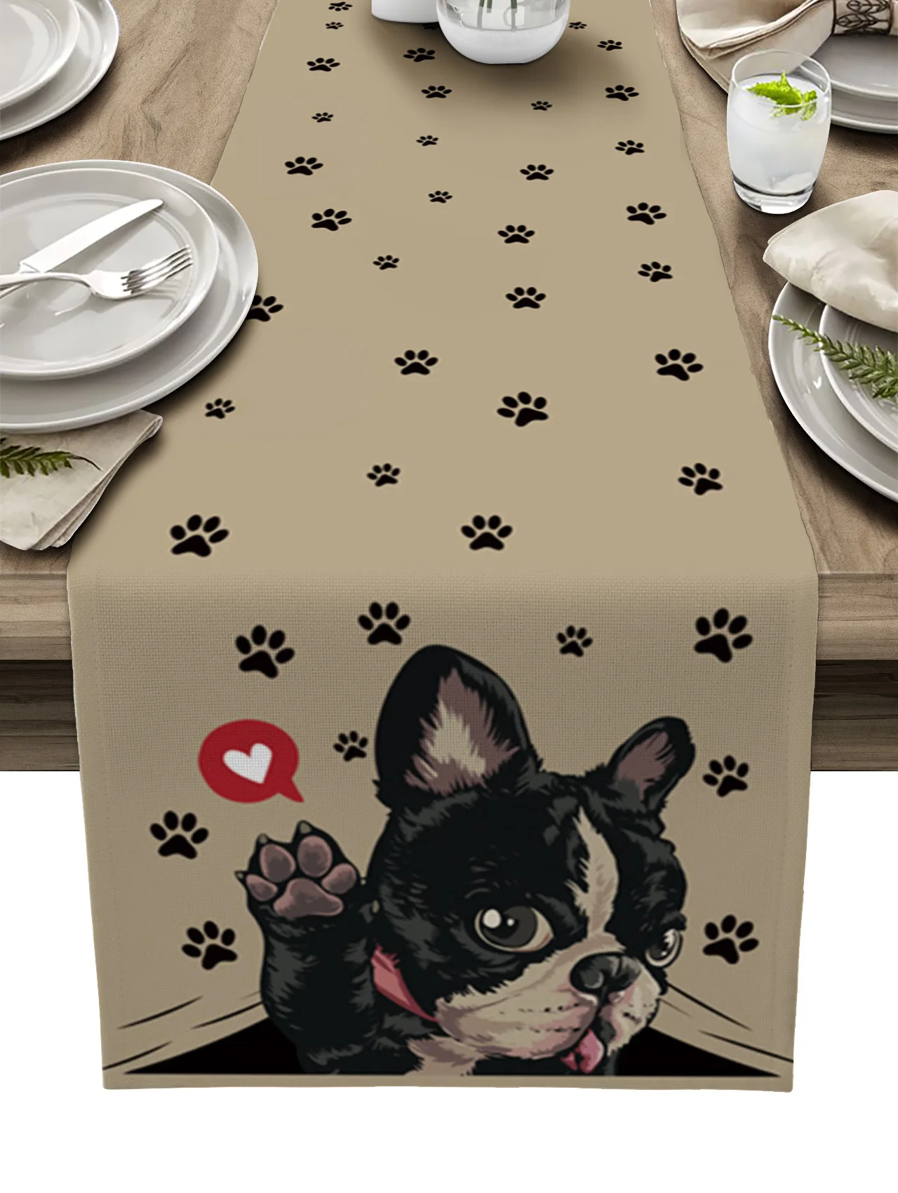 

Симпатичные декоративные скатерти в стиле ретро с изображением собачьих лап, кухонная дорожка, украшение для свадебного стола, журнальный ...