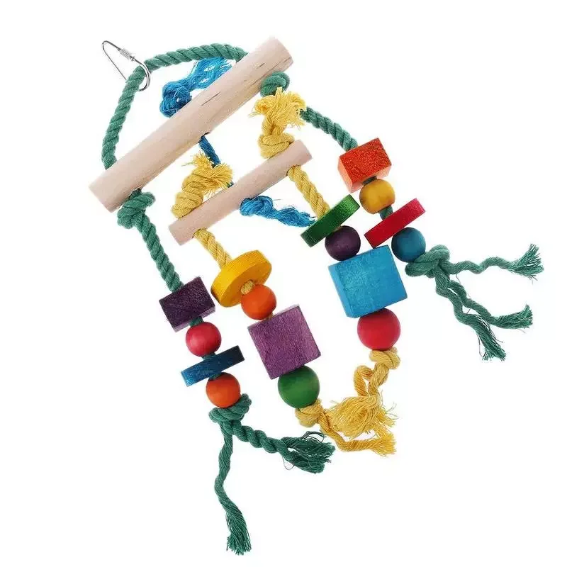 

2022JMT Colorful Beads Bells Parrot Toys Suspension Hanging Bridge Chain Pet Bird Parrot Chew Swing Toys Bird Cage Home Decorati