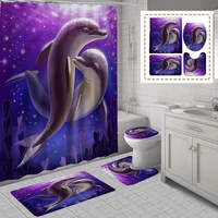 dolphin waterproof shower curtain set with 12 hooks toilet covers bath mats bathroom non slip rug carpet polyester home decor
